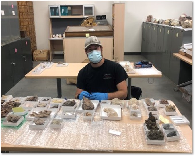 South Dakota Mines student, John Hewitt, working in the mineral collections room.